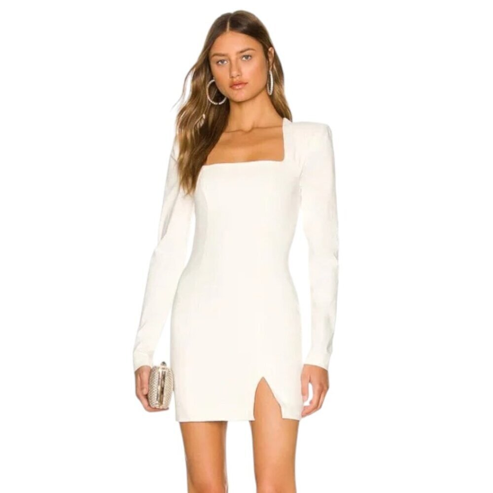 NBD Hastings White Square Neck Long Sleeve Mini Dress